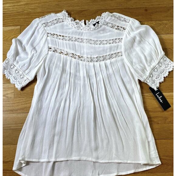 Lulus White Short Sleeve Romantic Lace Crotchet Top Size XS‎ New Style T15498 - Picture 3 of 13